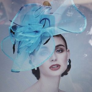 Elegant & Luxurious Feather Lt. Blue Linen Rayon Kentucky Derby Headpiece New